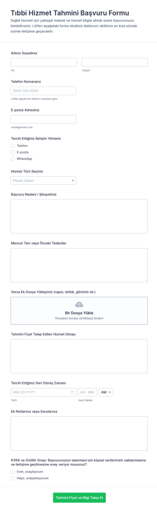 Sağlık Tahmini Değerlendirme Form Şablonu