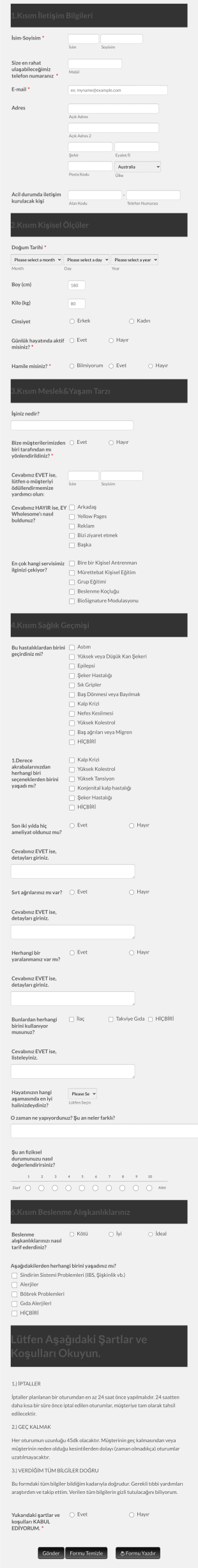 Sağlık Tarama Form Template