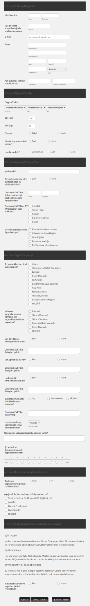 Sağlık Tarama Form Şablonu
