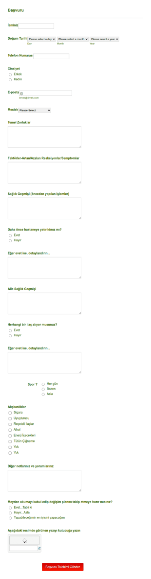 Sağlık Taraması Form Şablonu