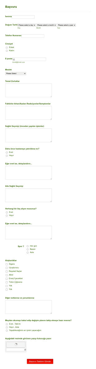 Sağlık Taraması Form Şablonu