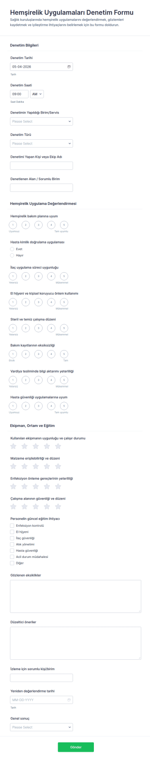 Sağlık Uygulamaları Denetim Form Şablonu