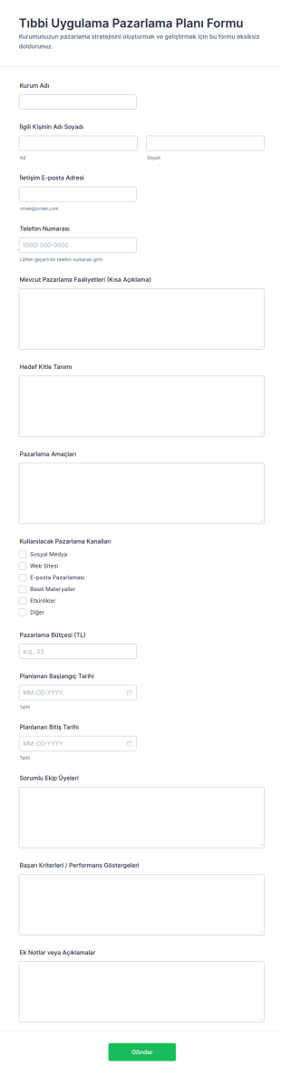 Sağlık Uygulaması Pazarlama Planı Form Şablonu