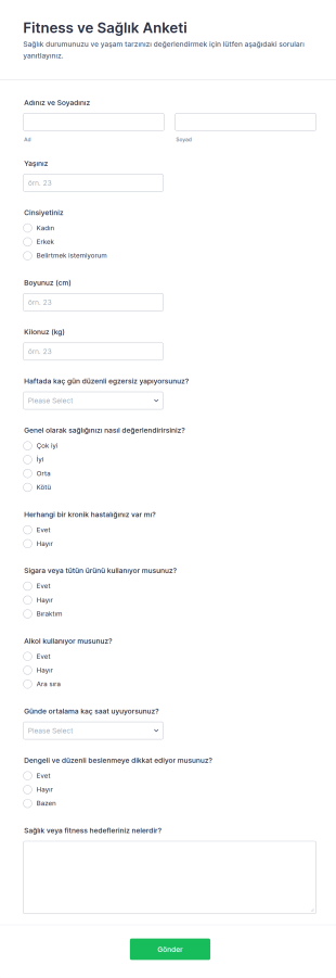 Sağlık Ve Fitness Anketi Form Şablonu