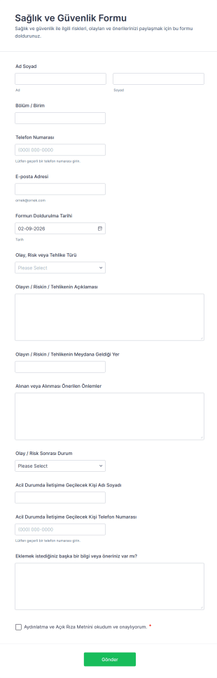 Sağlık Ve Güvenlik Form Şablonu