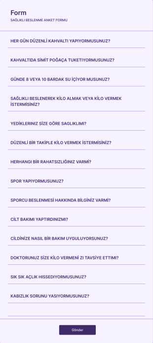 Sağlıklı Yaşam Anketi Form Şablonu