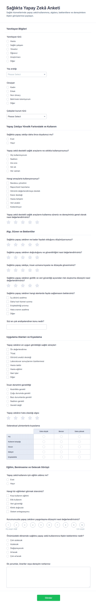 Sağlıkta Yapay Zekâ Anketi Form Şablonu