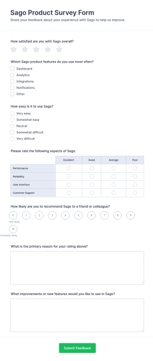 Sago Product Survey Form Template