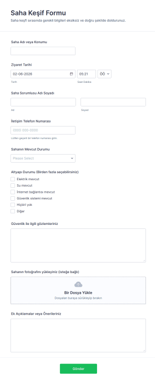 Saha Keşif Form Şablonu