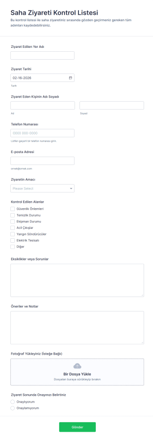 Saha Ziyareti Kontrol Listesi Form Şablonu