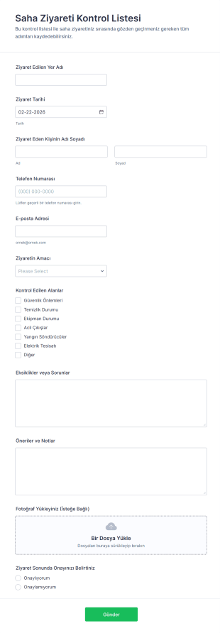 Saha Ziyareti Kontrol Listesi Form Şablonu