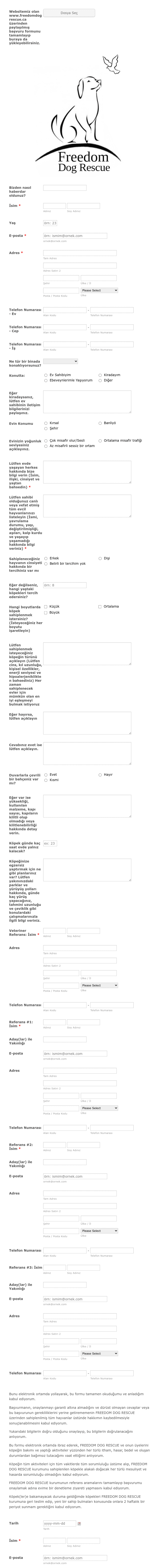 Sahiplenme Başvuru Formu