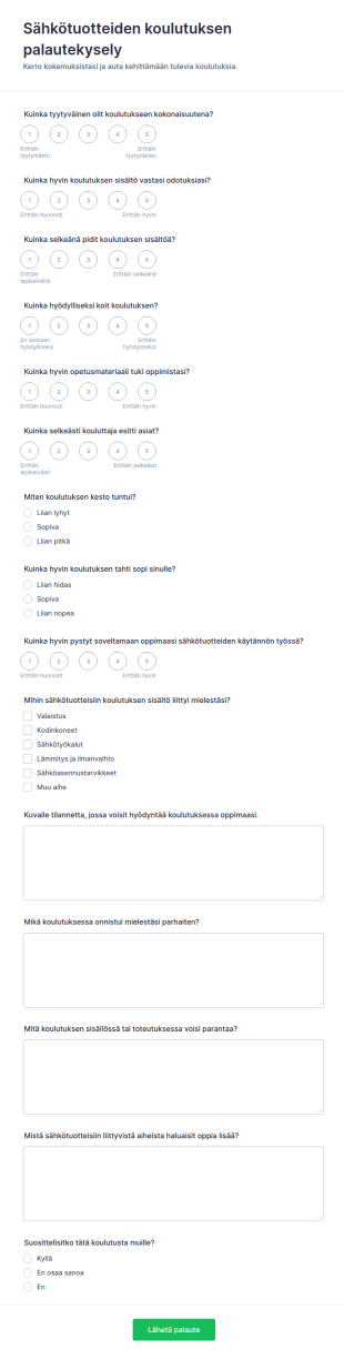 Sähkölaitteiden Koulutuksen Palautekysely