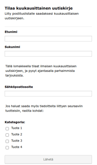 Sähköpostilista Lomake