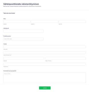 Sähköpostilistalle Rekisteröityminen Form Template