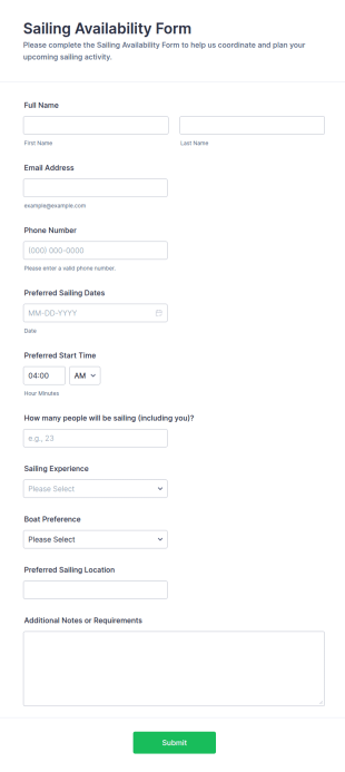 Sailing Availability Form Template