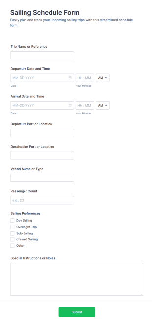 Sailing Schedule Form Template