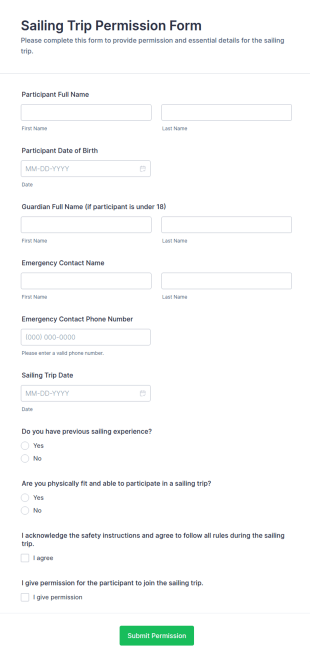 Sailing Trip Permission Form Template