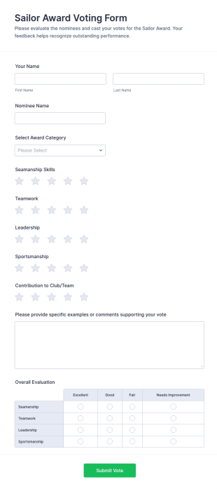 Sailor Award Voting Form Template