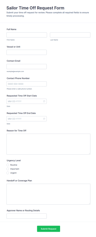 Sailor Time Off Request Form Template
