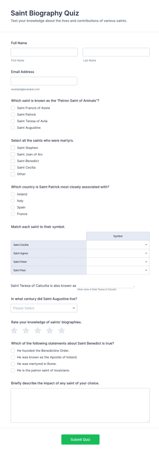 Saint Biography Quiz Form Template