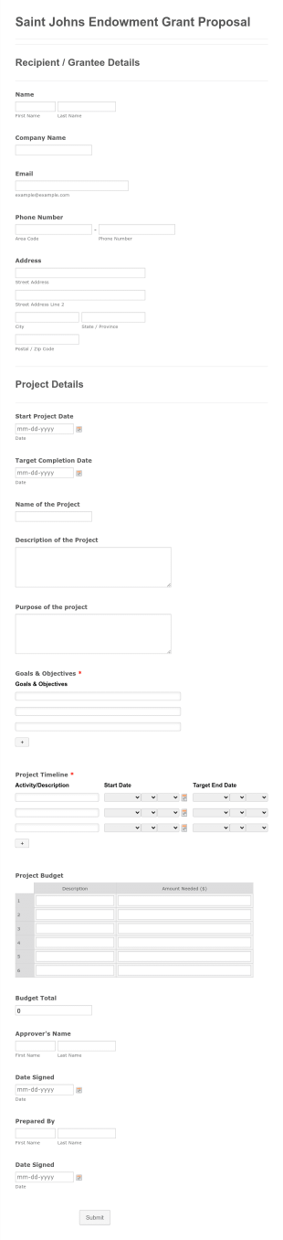 Saint Johns Endowment Grant Proposal Form Template