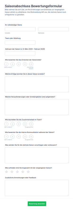 Saisonabschluss Bewertungsformular