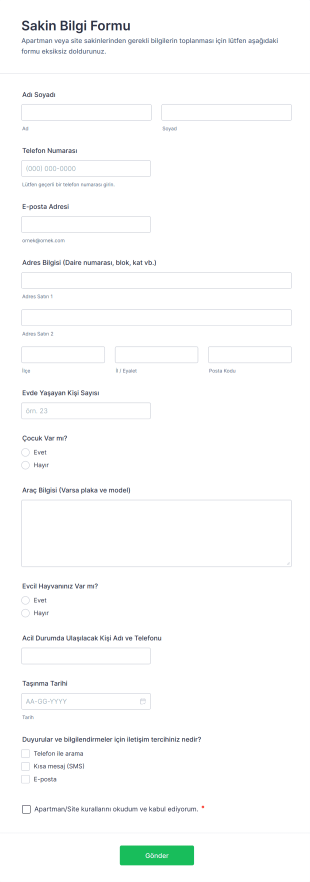 Sakin Bilgi Form Şablonu