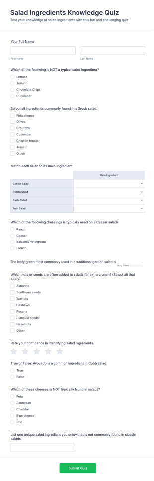Salad Ingredients Knowledge Quiz Form Template