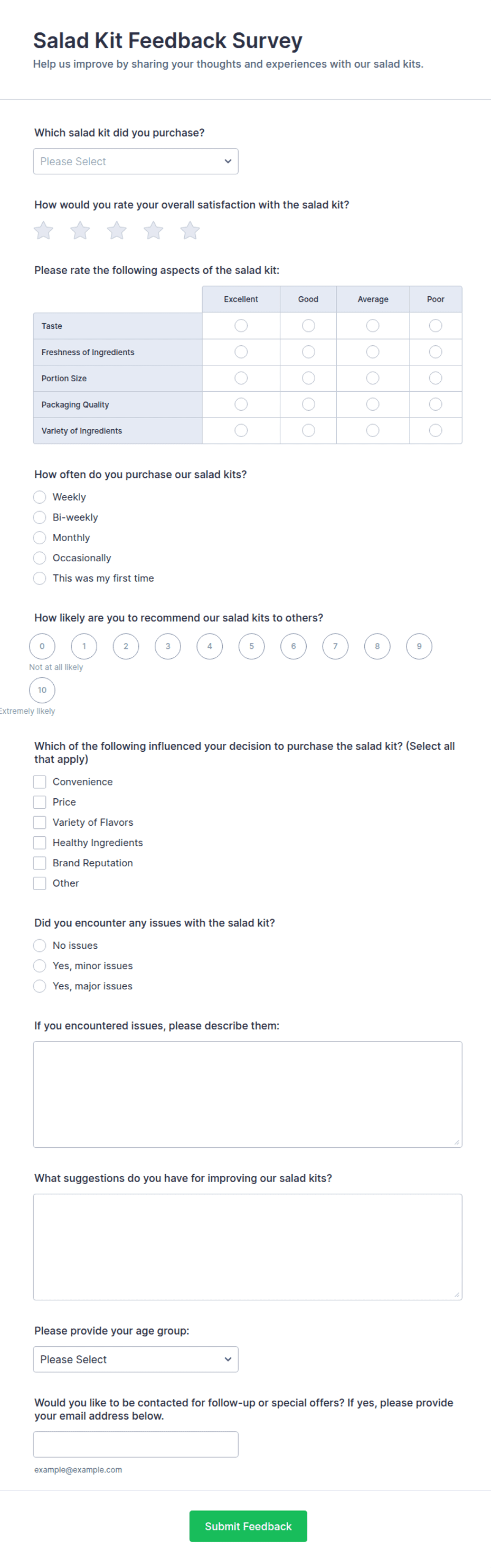Salad Kit Feedback Survey Form Template | Jotform