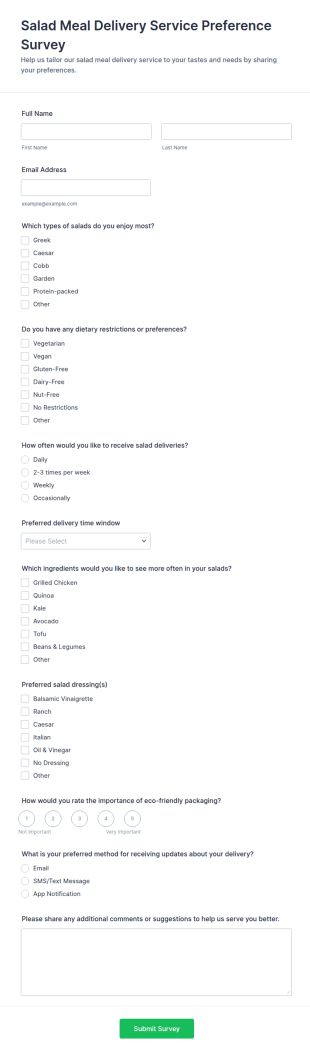 Salad Meal Delivery Service Preference Survey Form Template