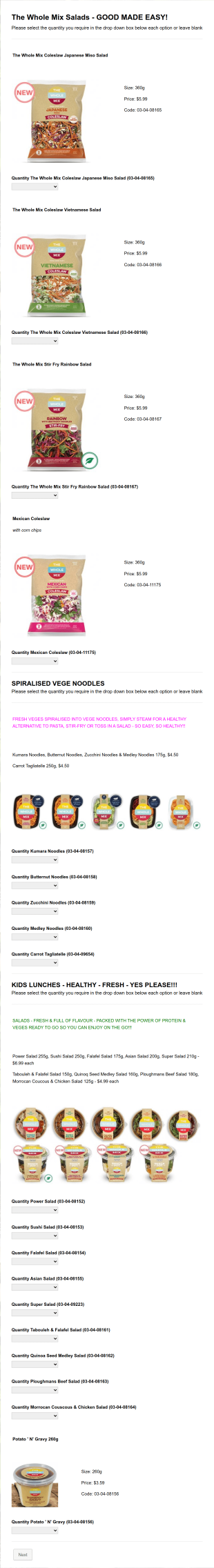 Salad Order Form Template