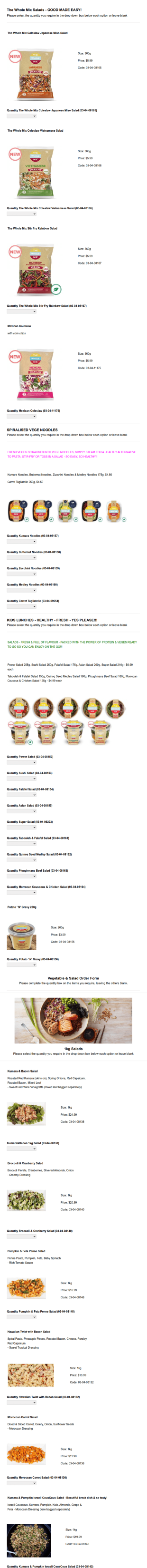 Salad Order Form Template