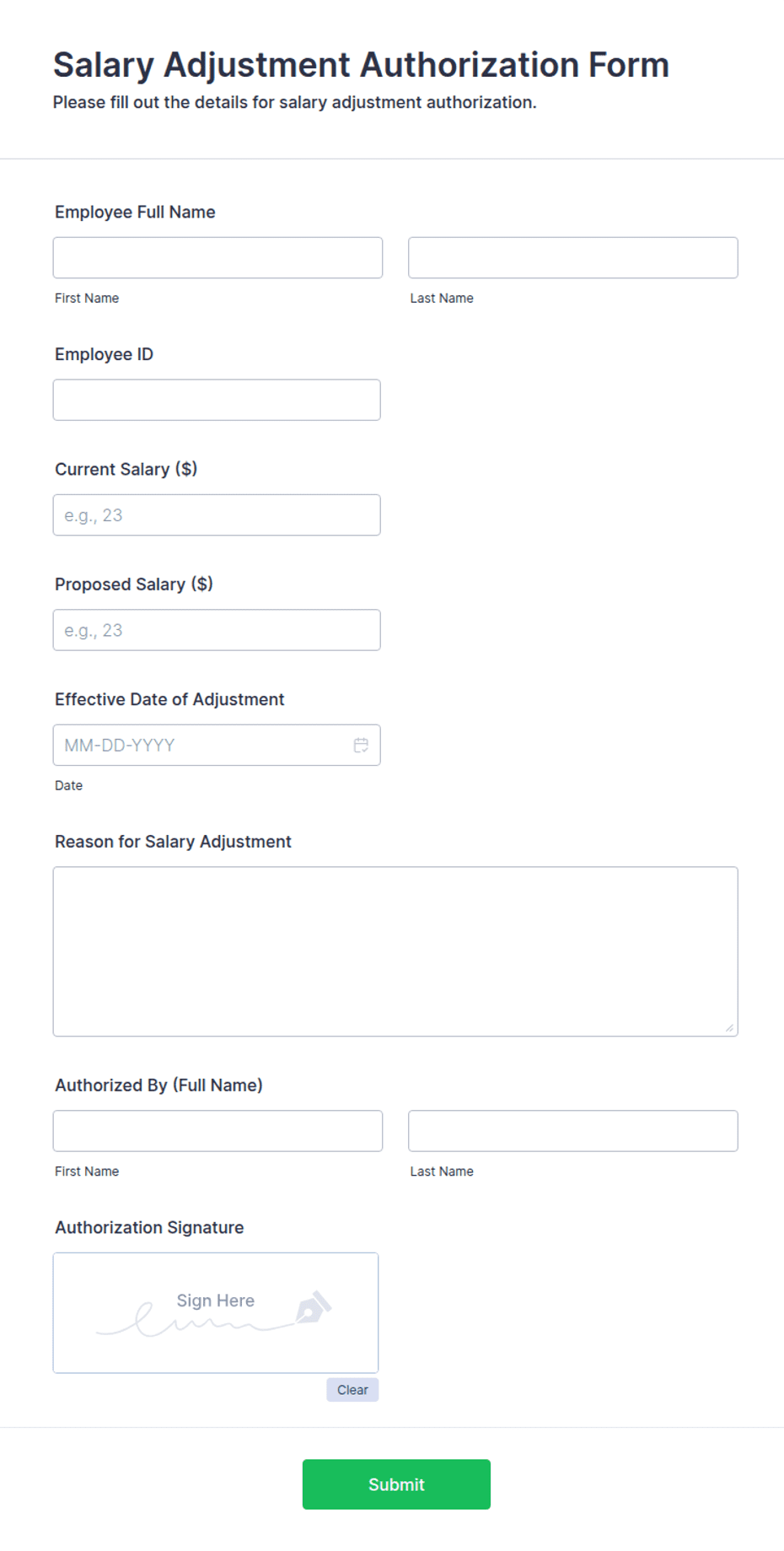 Salary Adjustment Authorization Form Template | Jotform