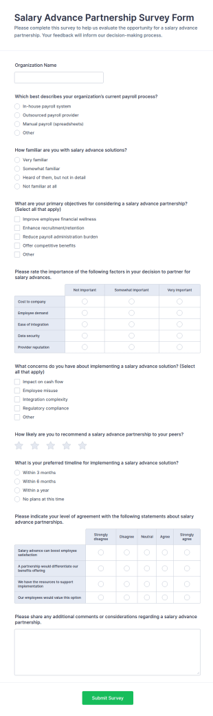 Salary Advance Partnership Survey Form Template