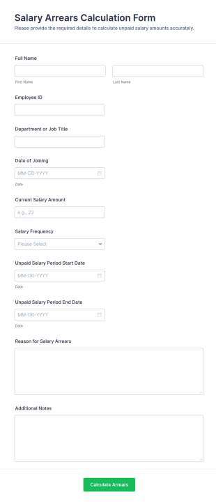 Salary Arrears Calculation Form Template