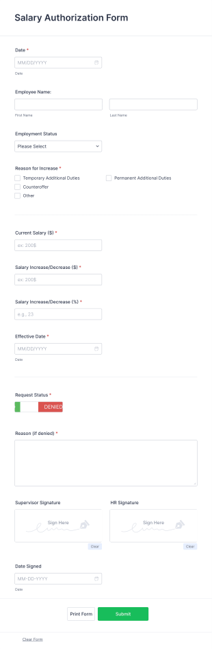 Salary Authorization Form Template