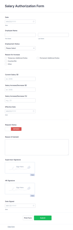 Salary Authorization Form Template