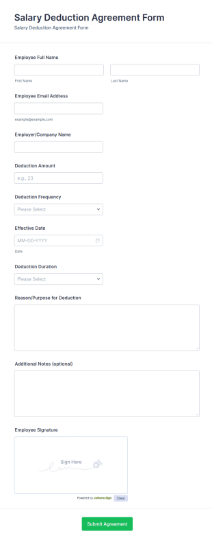 Salary Deduction Agreement Form Template