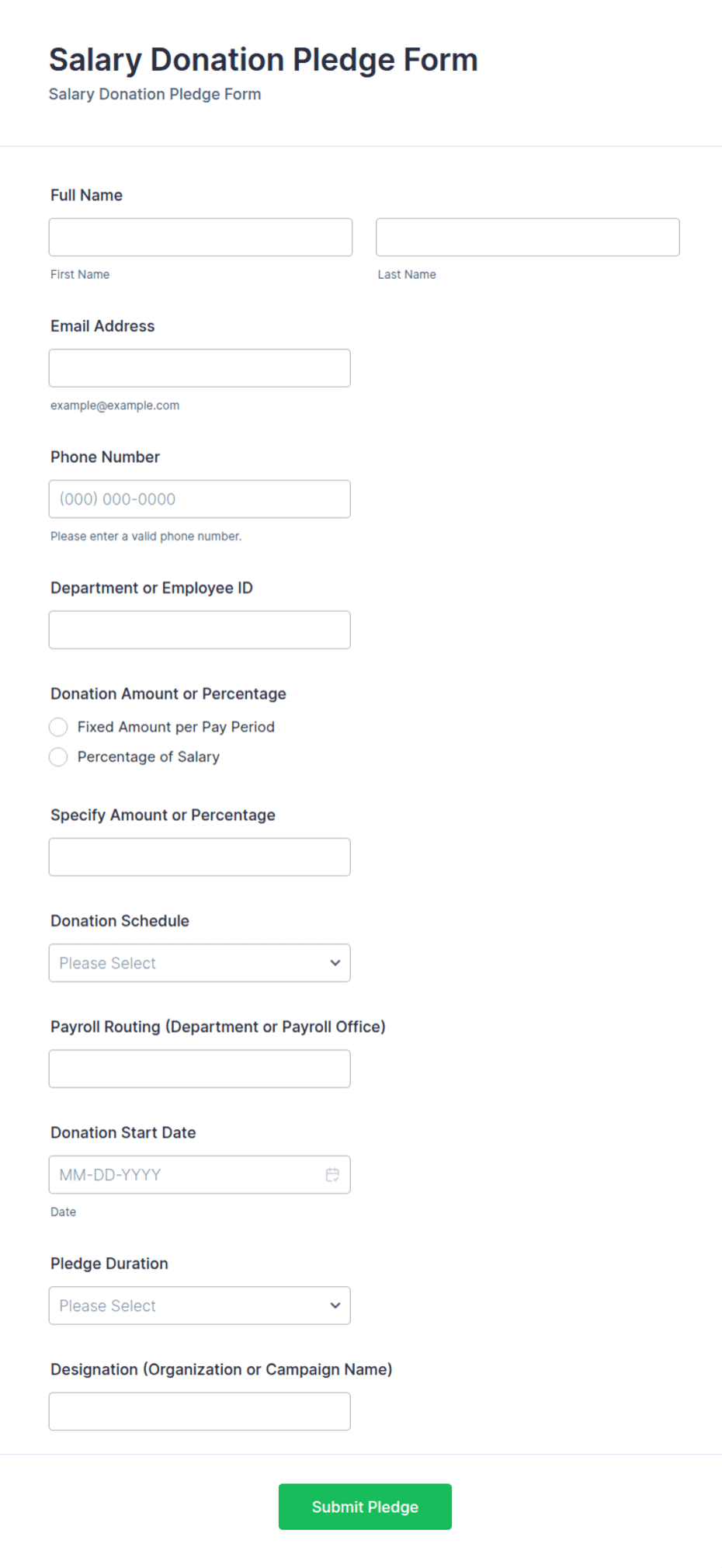 Salary Donation Pledge Form Template | Jotform