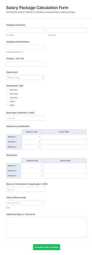 Salary Package Calculation Form Template