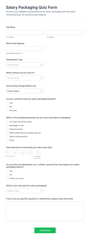 Salary Packaging Quiz Form Template