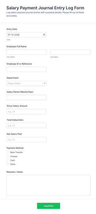 Salary Payment Journal Entry Log Form Template