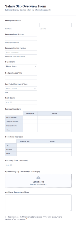 Salary Slip Overview Form Template