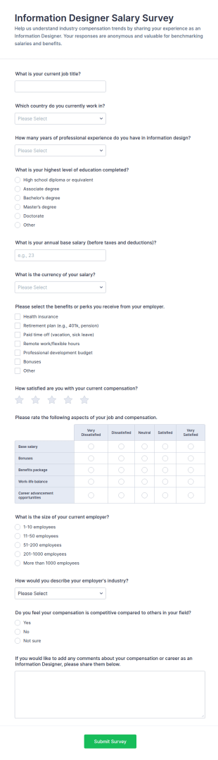Information Designer Salary Survey Form Template