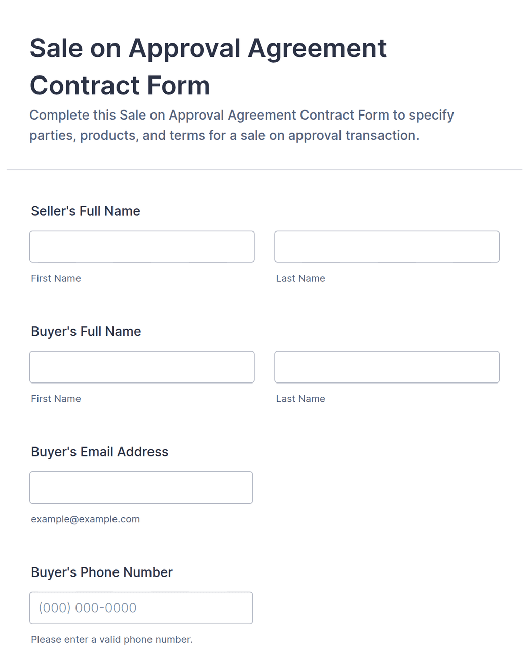 Sale on Approval Agreement Contract Form Template | Jotform