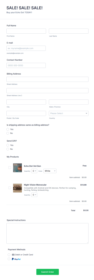 Smart Assistant Speaker Order Form Template