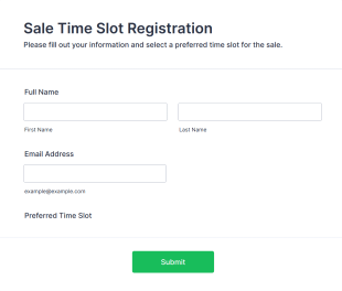 Sale Time Slot Registration Form Template