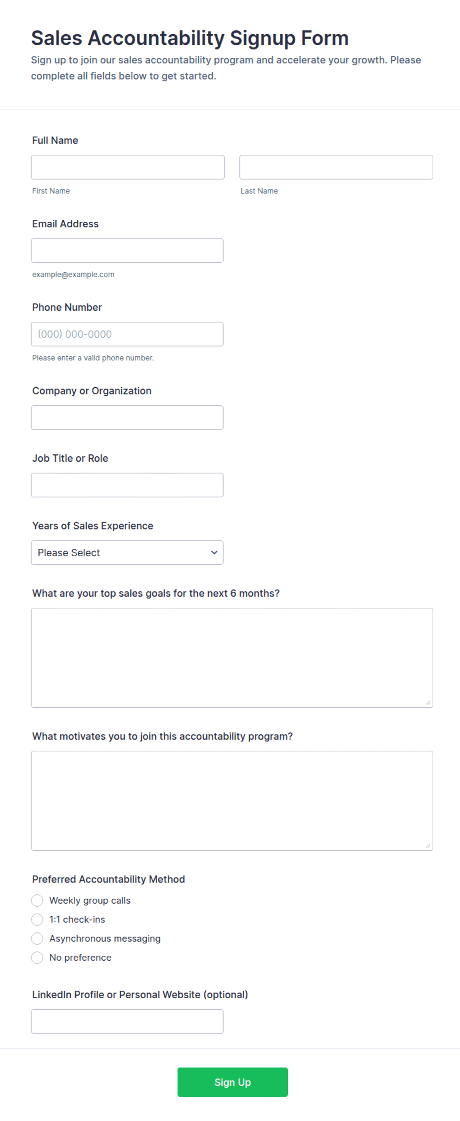 Sales Accountability Signup Form Template | Jotform