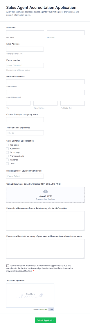 Sales Agent Accreditation Application Form Template